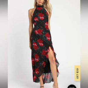 Lulu’s black red floral dress high neck